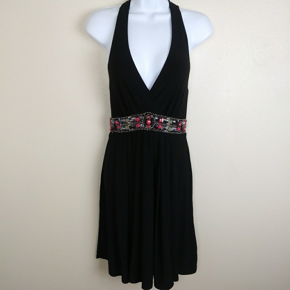 WHBM Halter Style Black Beaded Dress Size 0